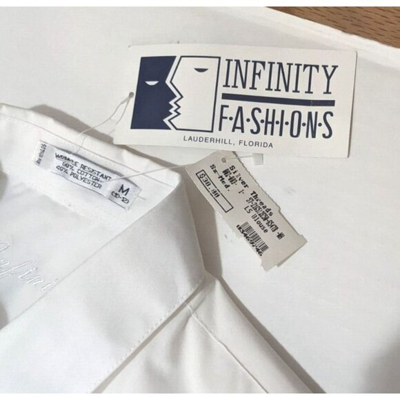 Infinity Fashion Button Down Shirt Womens M White Cat Appliques Rhinestones NWT - Picture 5 of 7
